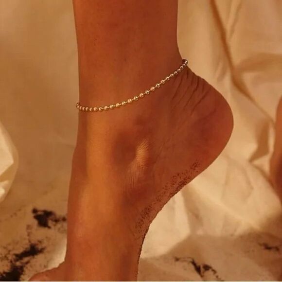 Gold Ankle Bracelet - Beaded Chain Anklet Waterproof - Picture 1 of 5
